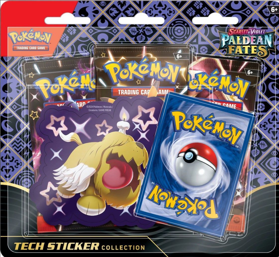 Pokemon TCG Paldean Fates 3 PACK TECH STICKER DISPLAY CASE Factory Sealed 12 count