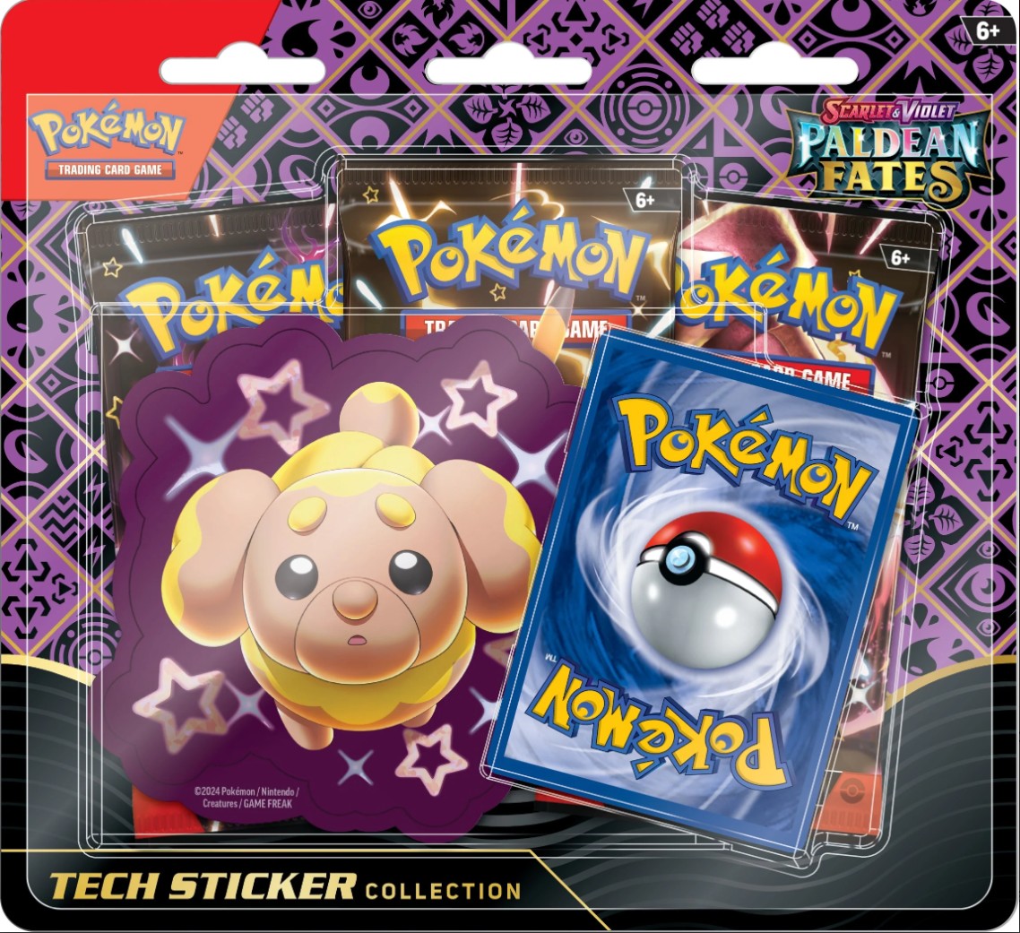 Pokemon TCG Paldean Fates 3 PACK TECH STICKER DISPLAY CASE Factory Sealed 12 count