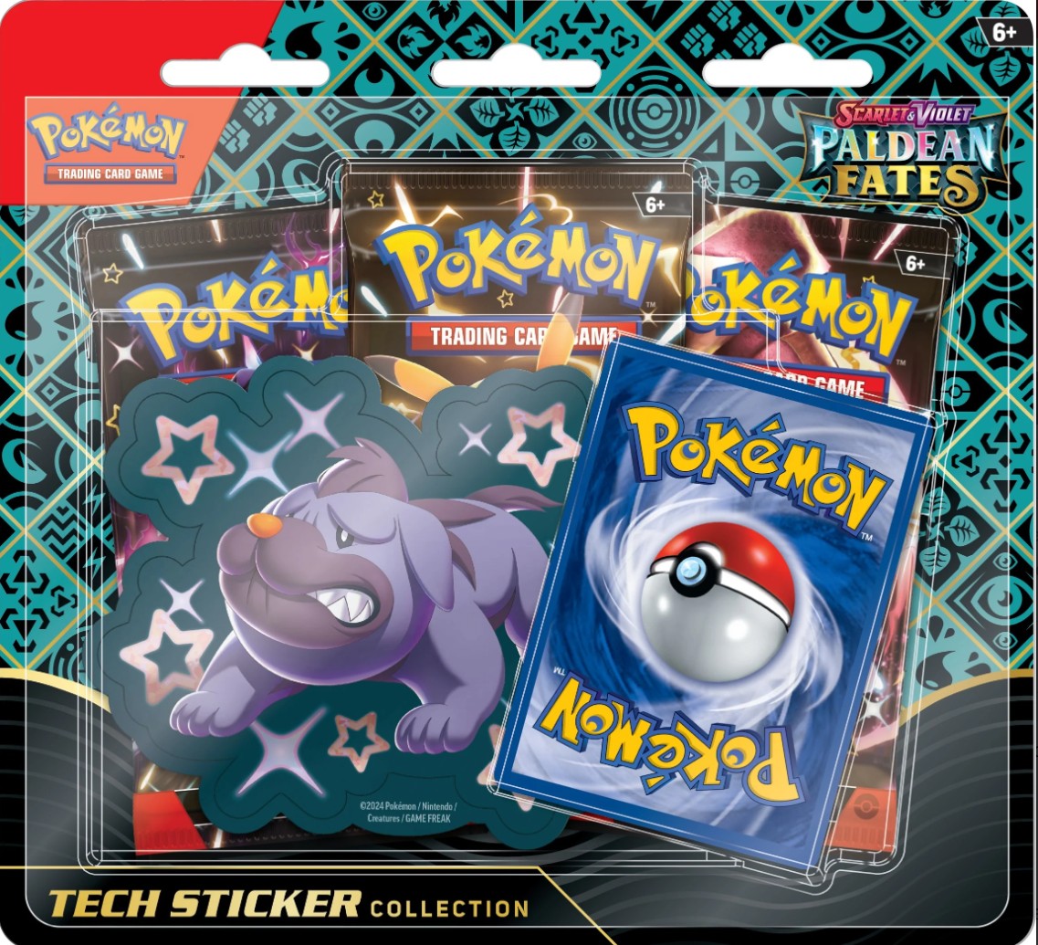 Pokemon TCG Paldean Fates 3 PACK TECH STICKER DISPLAY CASE Factory Sealed 12 count