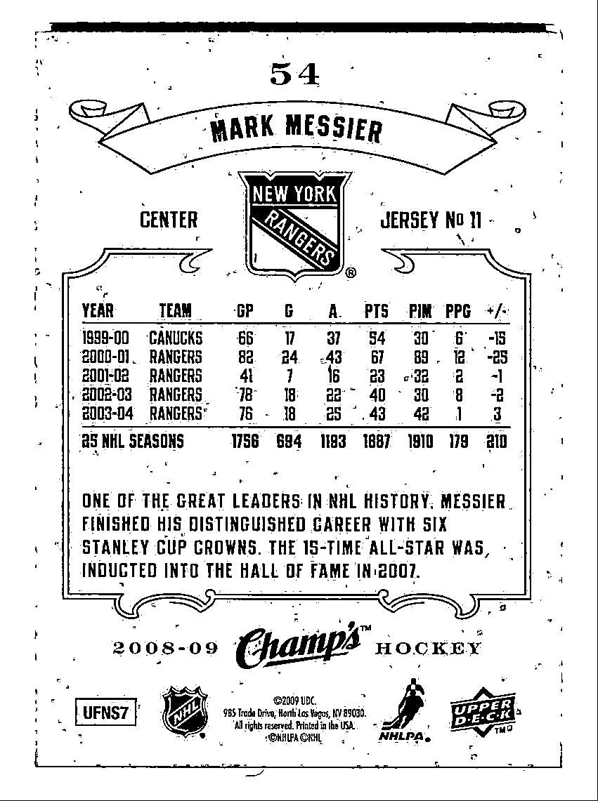 2008-09 Upper Deck Champ's Mark Messier #54