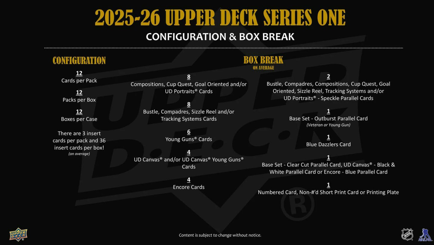 2025-26 Upper Deck Series 1 Hockey Hobby Box